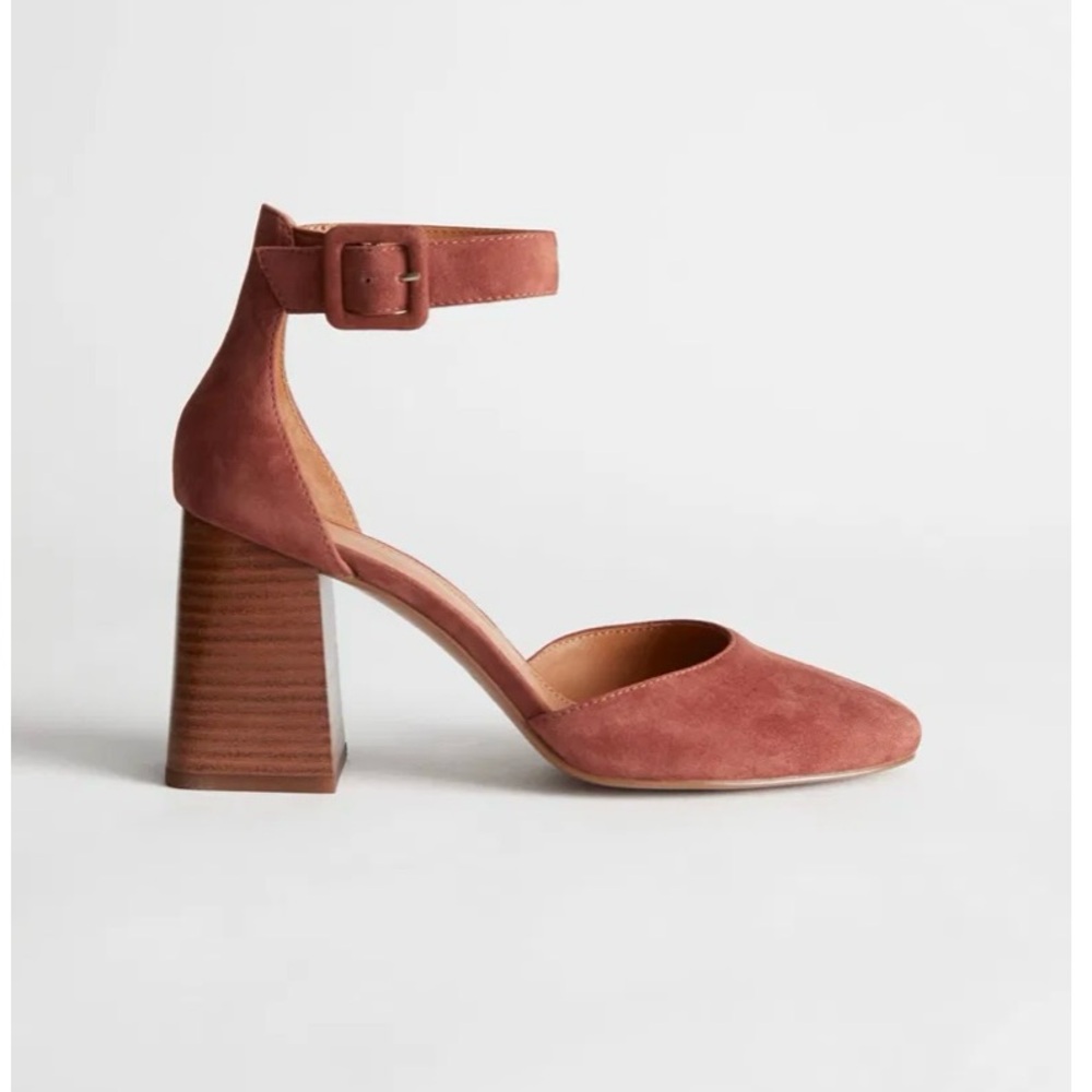 And Other Stories Suede Rust Ankle Strap Block Heel. Size 39 EU